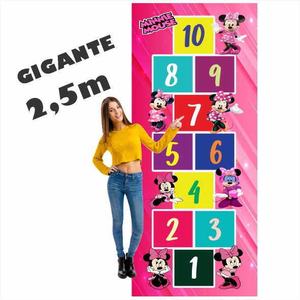 Lindo Tapete Jogo da Amarelinha Infantil Em Lona Grande, Minnie Rosa, presente meninas, aniversário, dia das crianças, n