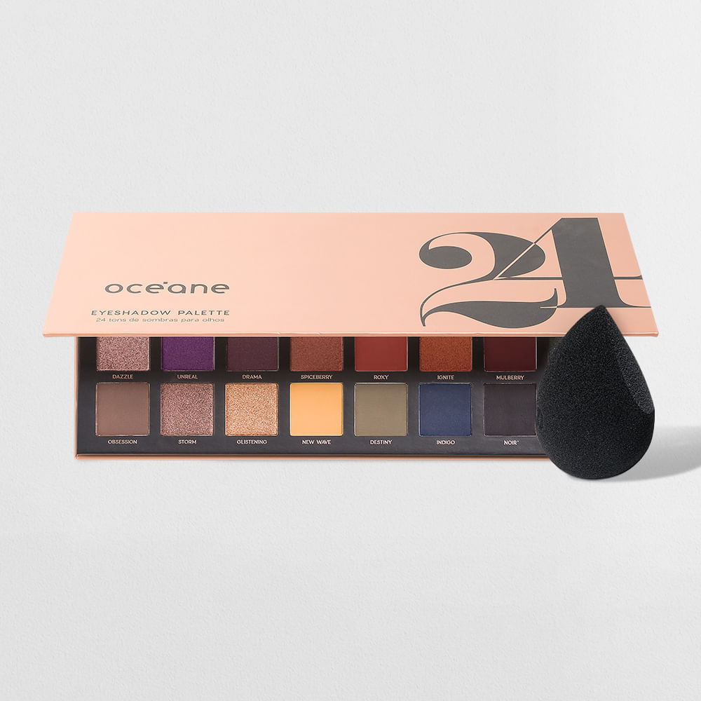 Kit Paleta de Sombras 24 Cores + Esponja de Maquiagem Flat Drop Edition (2 Produtos)