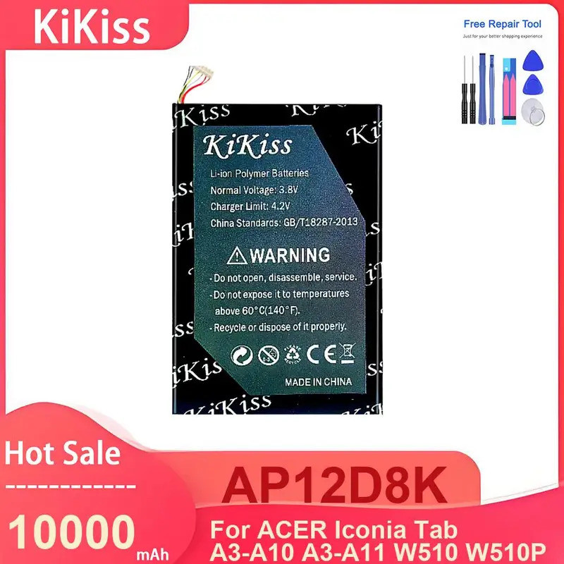 Bateria Da Tabuleta KiKiss Para Baterias Acer Iconia Tab A3-A10 A11 W510 W510P , AP12D8K 10000mAh