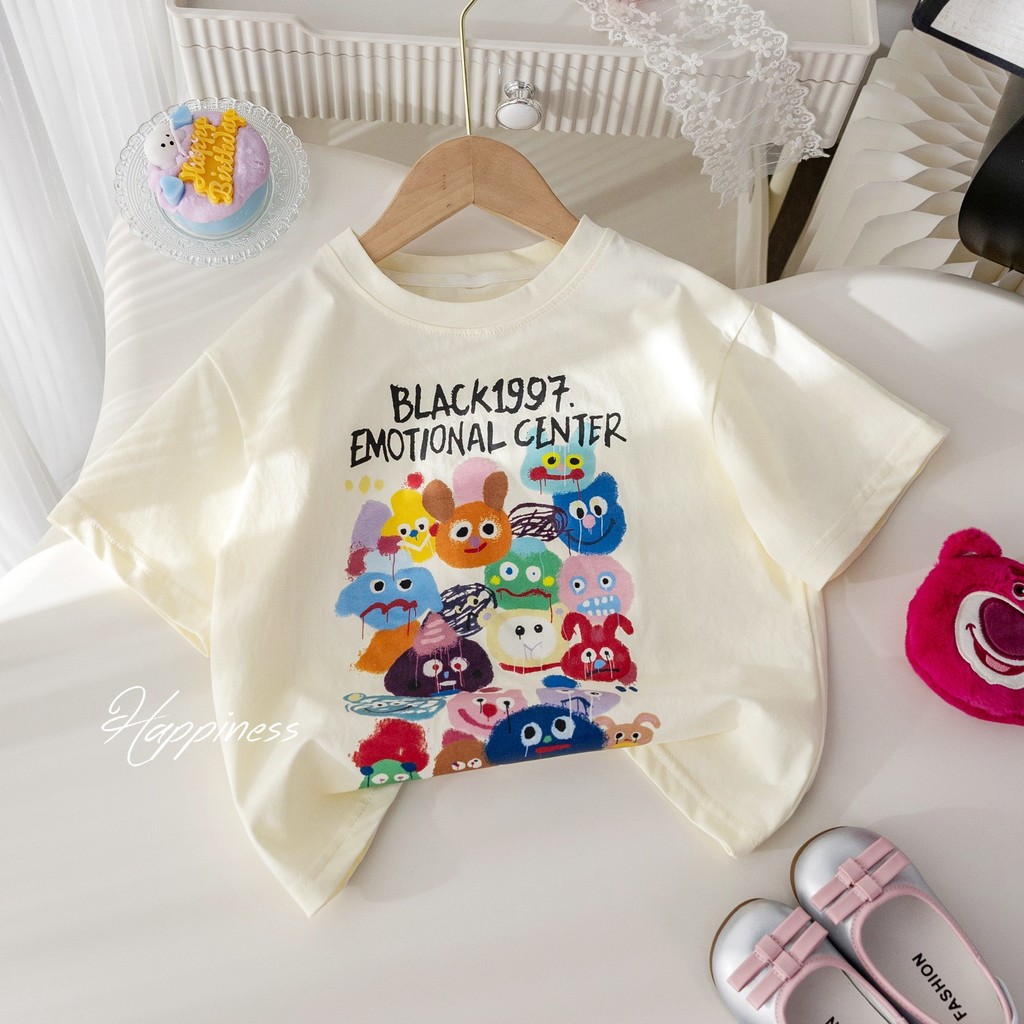 Meninas versão coreana impresso camiseta 2026 verão novo estilo crianças influenciador moda pulôver roupas de manga curt