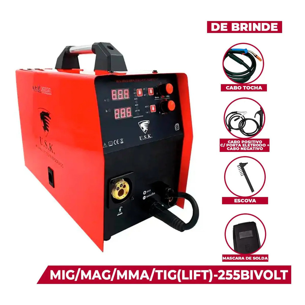 Maquina De Solda Inversora Mig/mag/mma/tig255 USK BIVOLT TIG-LIFT 255 Completa
