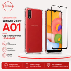 Capa Capinha Anti Impacto Para Galaxy A01 + Película 3D Vidro Temperado