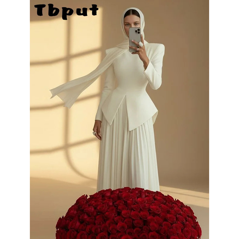 Elegante Conjunto Feminino de Blazer e Saia Sólida, Casaco com Fenda e Saia de Chiffon, Conjunto de 2 Peças Primavera Ve