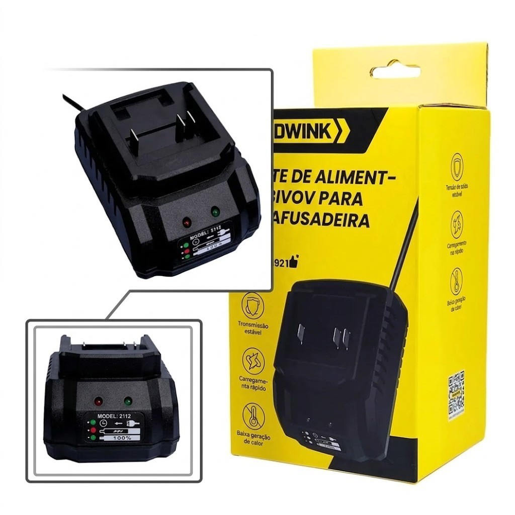 Carregador Bivolt 110-240V 60Hz, Fonte 21V 1A para Bateria de Parafusadeira Elétrica