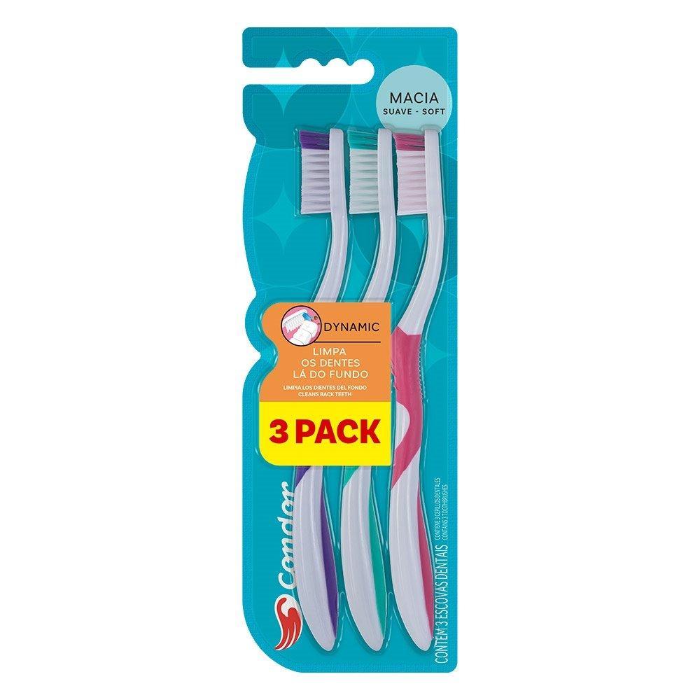 Escova Dental Condor Dynamic Macia Embalagem com 3 Unidades
