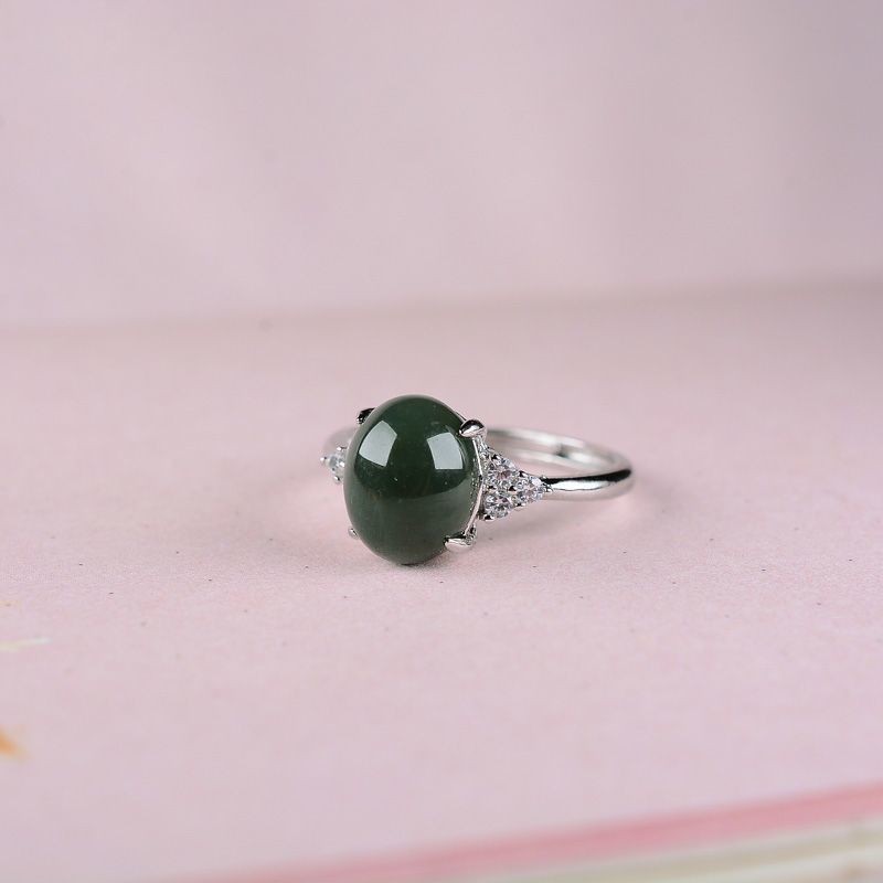 925 prata incrustada Hetian jade anel Natural espinafre verde jaspe anel de jade feminino anel retrátil 4.30 A2