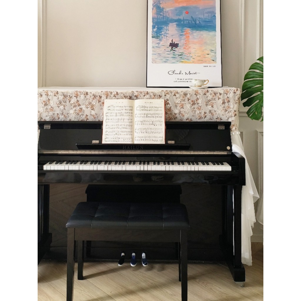 Yuanyuan capa de piano de gaze branca, luz francesa com tudo incluído, capa Anti-poeira, creme, órgão, capa de banco de