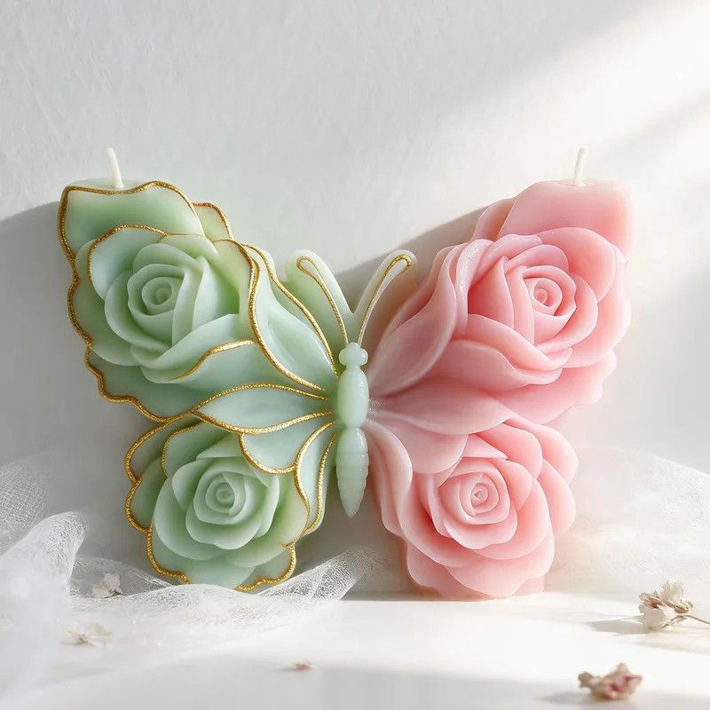 DIY Rosa Borboleta Forma Molde De Silicone Artesanal Aroma Vela Gesso Resina Cola Epoxy Ornamento Sabão Fazendo Suprimen