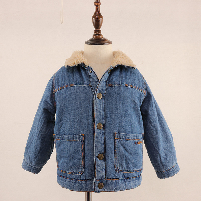 D casa outono inverno estilo roupas infantis meninos Denim jaqueta forro de lã de cordeiro engrossado frente e verso dup