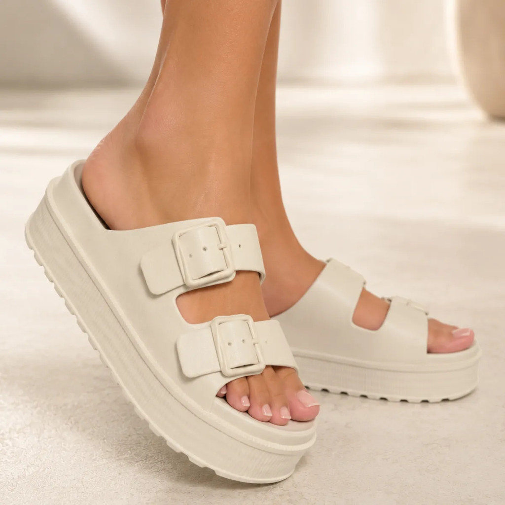 Sandália Papete Feminina Moleca Chinelo Birken Duas Fivelas Leve Macio Confortável Flatform Nuvem