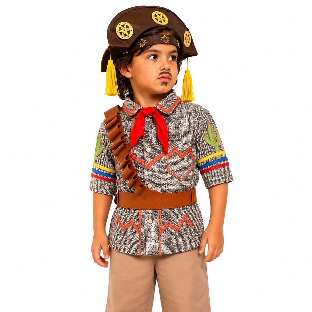 Fantasia Cangaceiro Infantil Menino Roupa Lampião de Festa Junina com Chapéu