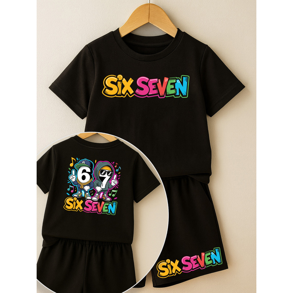 Conjunto Infantil Streetwear 67 Roupa Infantil Camiseta e Bermuda Estampada Moderna