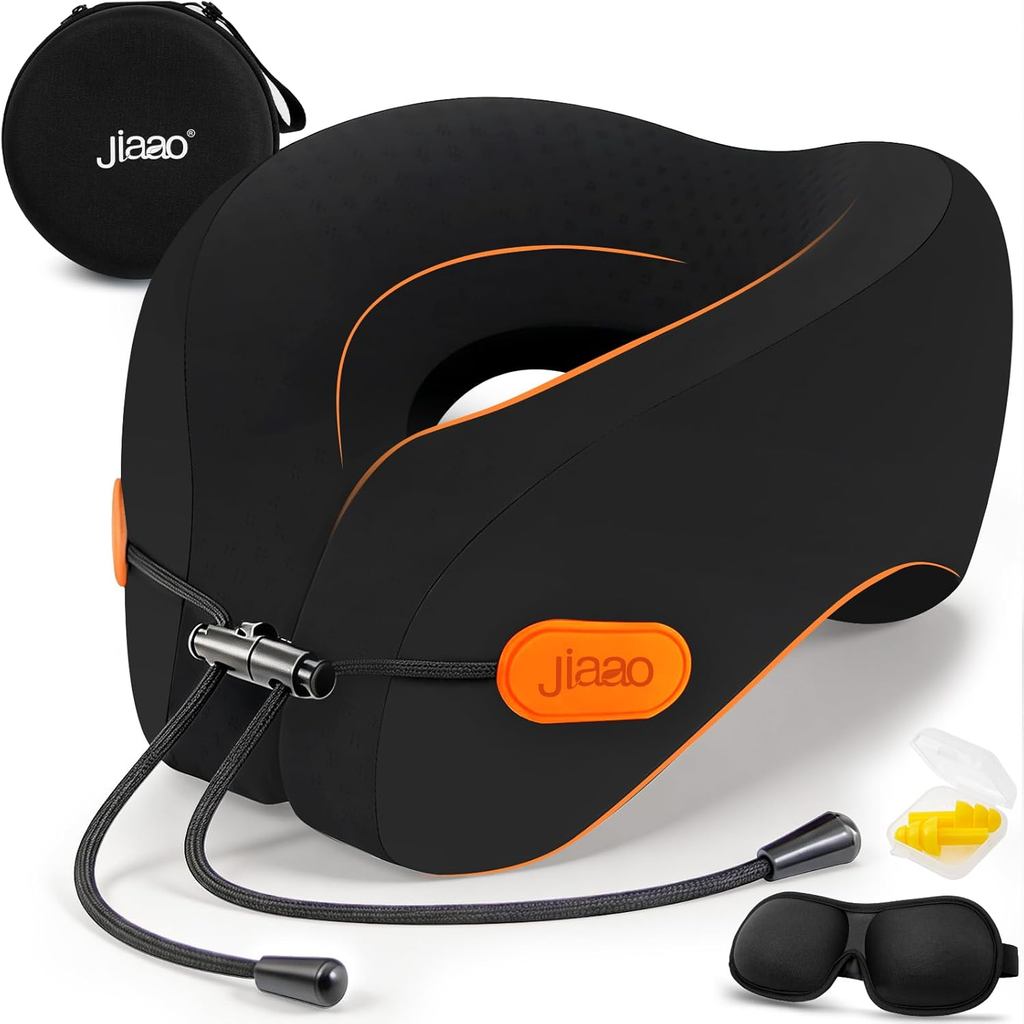 Almofada de Pescoço jiaao para Viagens de Avião com Suporte de Pescoço Ajustável, Inclui Máscara para os Olhos, Protetor