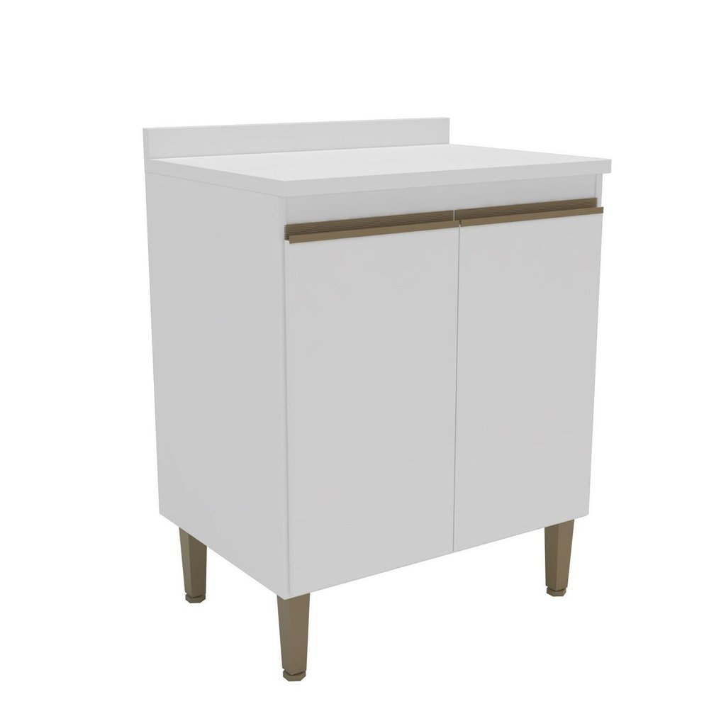 Armário Balcão de Cozinha 70cm com Tampo 25mm e 2 Portas 2408 Yescasa Branco Mel/Arenas