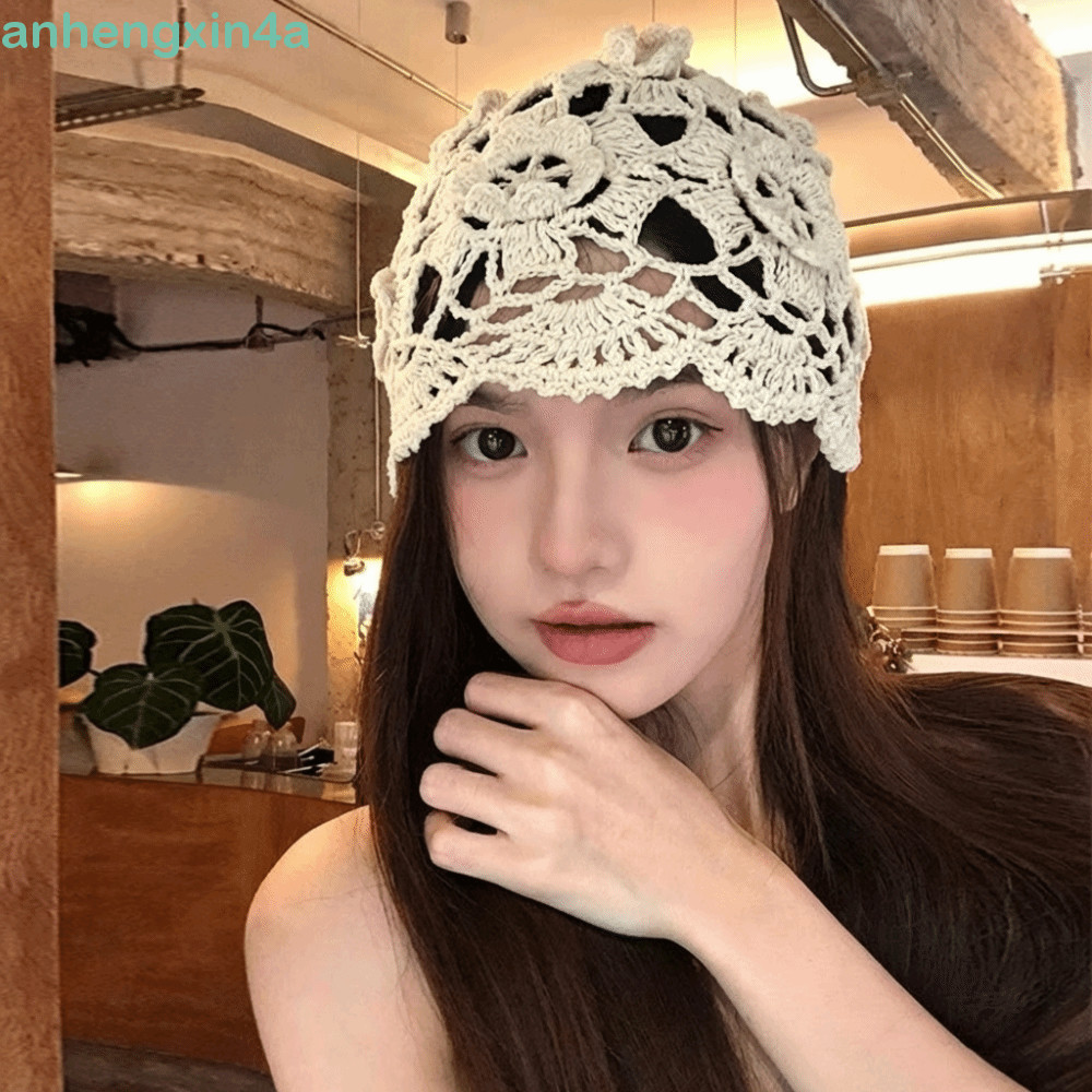 Chapéu De Malha De Flor De Crochê ANHENGXIN , Gorro Fino Feito À Mão , Boné Tecido Estilo Boêmio