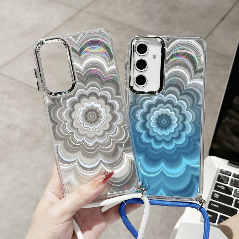Capa Com Padrão De Flor Gradiente Laser Alça Crossbody Para Samsung Galaxy A57 A37 A17 A07 A56 A36 A55 A54 A53 A52 A36 A