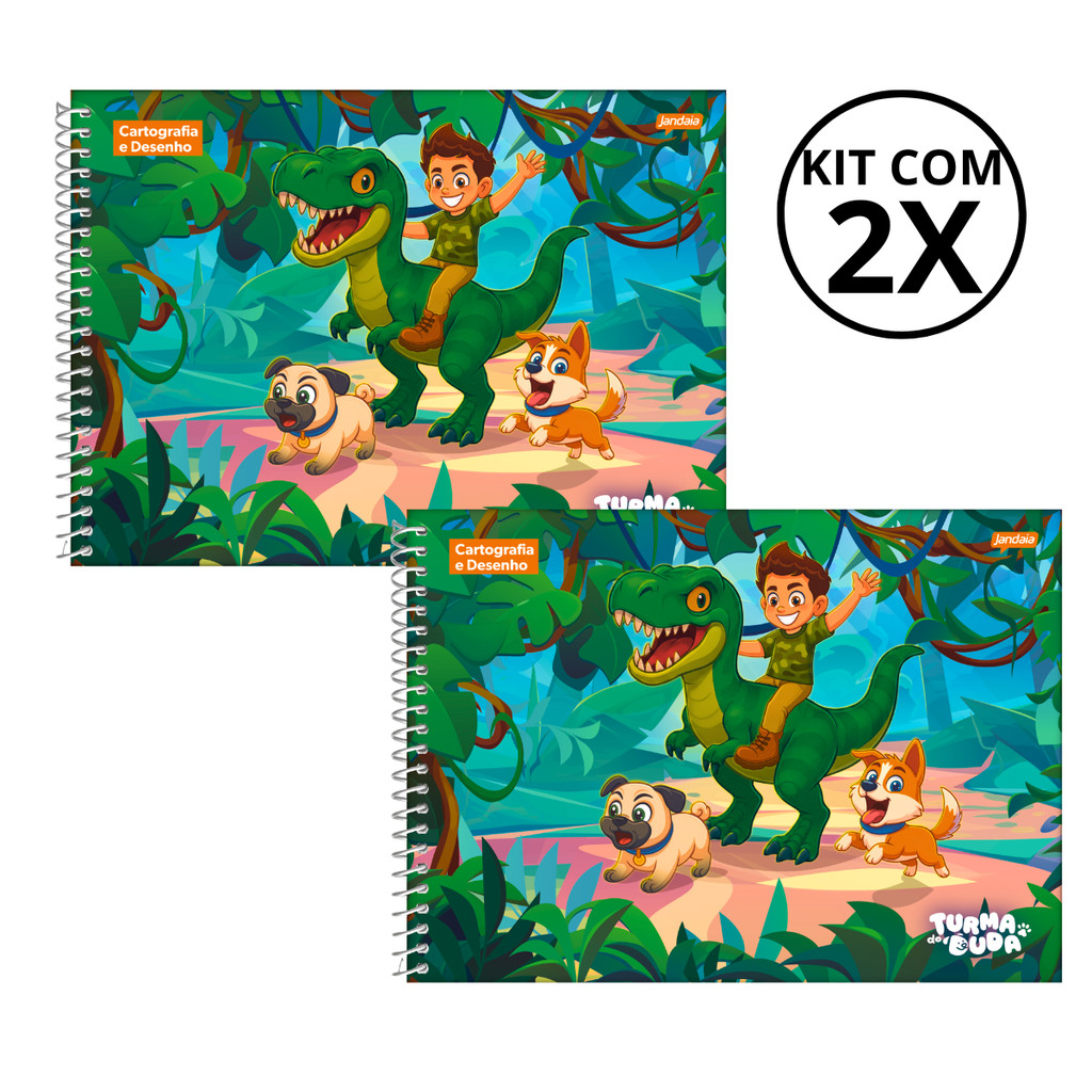 Kit 2 Cadernos De Desenho Universitário Turma Do Duda 80 Folhas - Jandaia CAPA:Dino/DIno