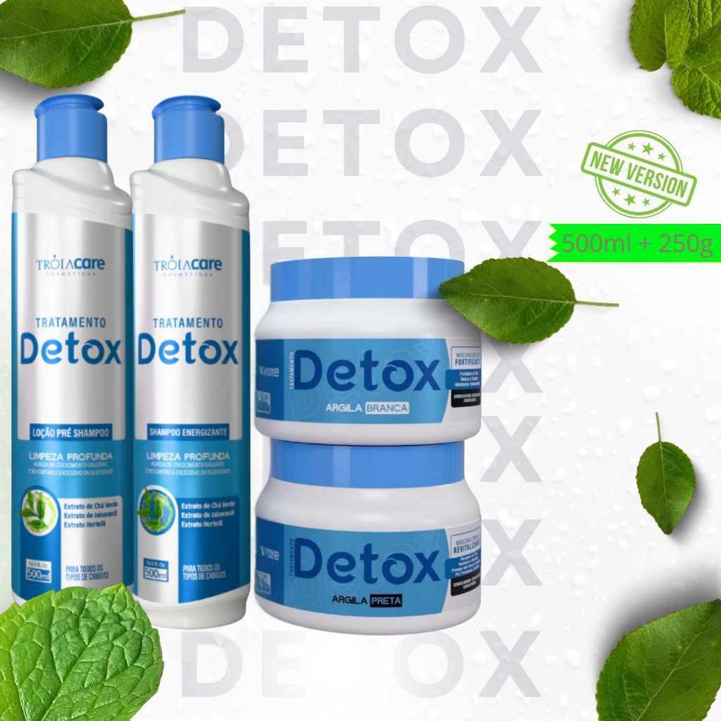 Kit Detox Completo Tróia Hair | Loção, Shampoo, Máscara Argila Branca e Preta | Purificação e Força