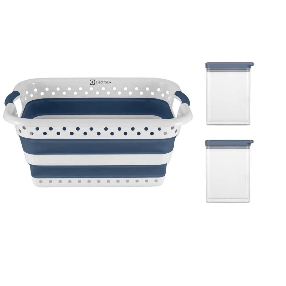 Kit Cesto para Roupas Dobrável Electrolux 40 L + 2 Potes Herméticos Organizadores Electrolux Experience Modular 1,75L