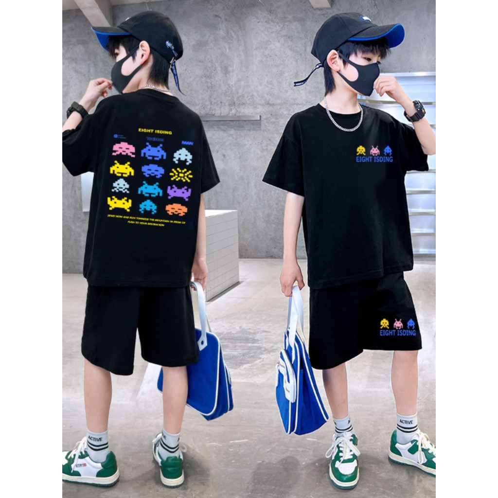 Meninos moda terno verão novo estilo 2024 crianças camiseta de manga curta Casual verão versão coreana terno de duas peç