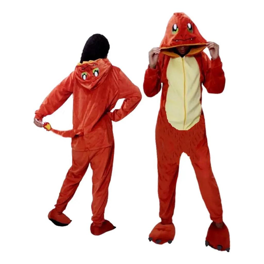 Pijama Kigurumi Charmander Pokémon Plush Quentinho Adulto Lagarto De Fogo Ash