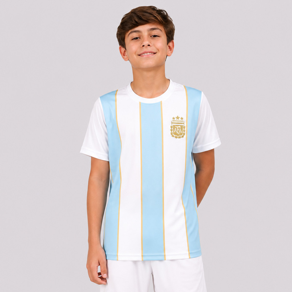 Camisa Argentina Classic Juvenil Branca e Azul-Celeste