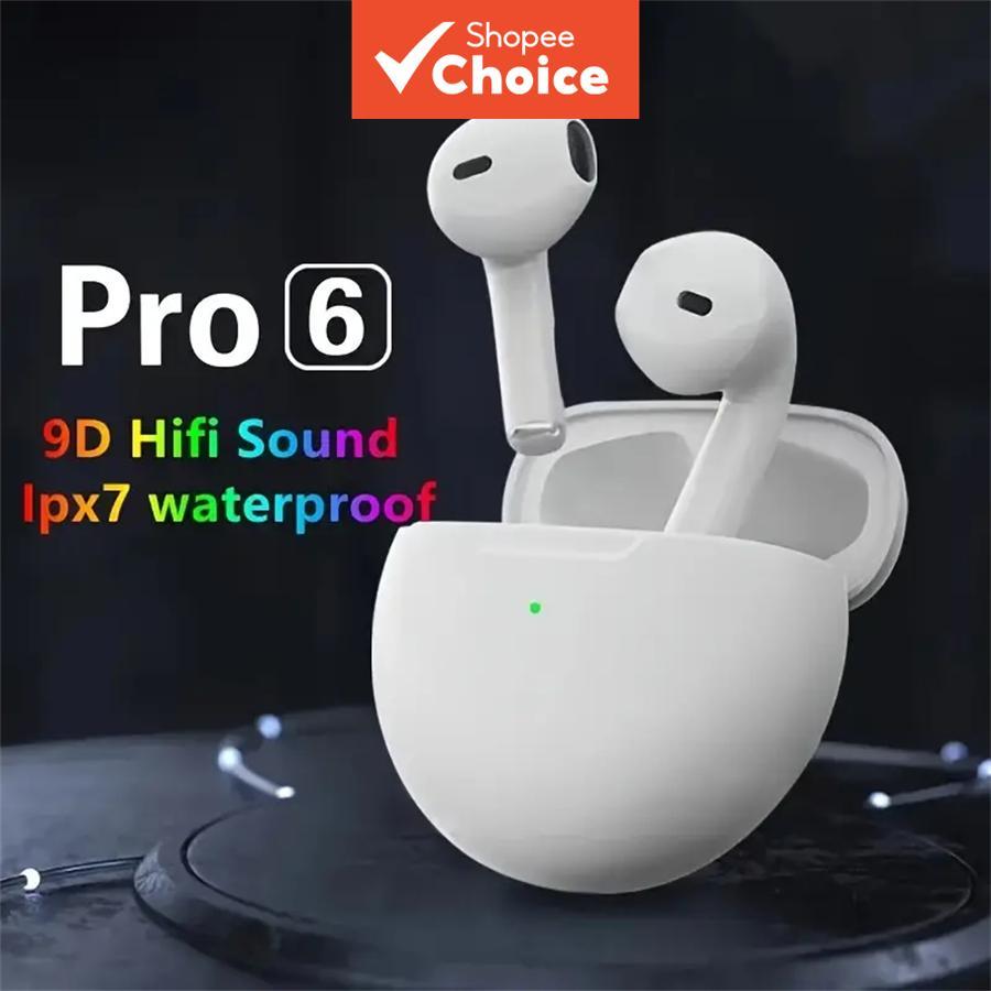 Pro 6 Fones De Ouvido TWS Sem Fio Bluetooth Com Microfone Fone Esportivos Mini Estojo De Carregamento Som Estéreo Contro