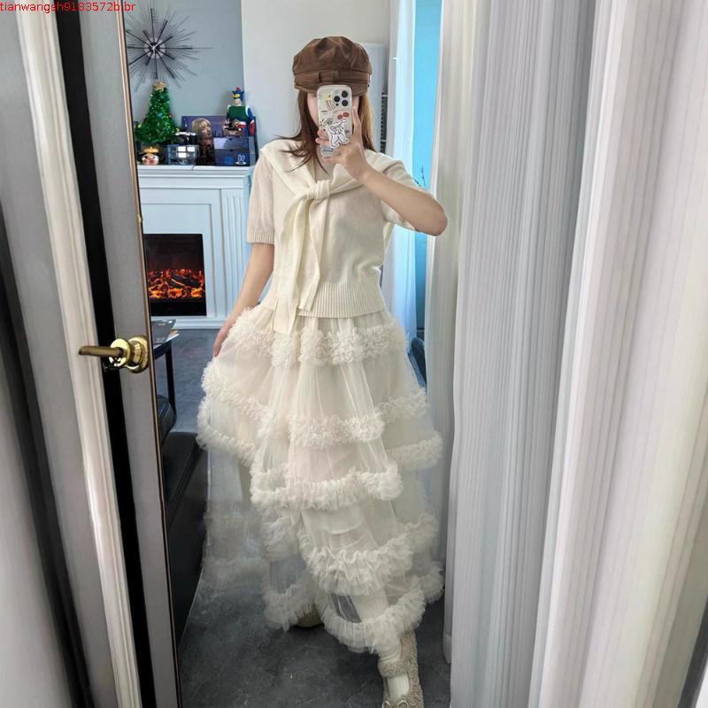 Confortável Saia Feminina Tule Feminino Cintura Alta Em Camadas Maxi A Linha Plissado Malha Fada Longo Tutu Fluido Para