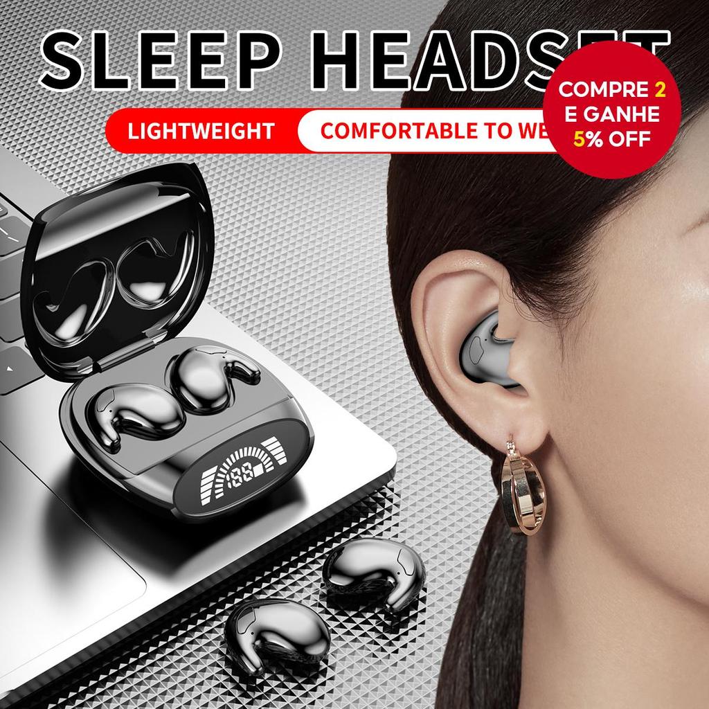  Fone de Ouvido Invisível Sem Fio Bluetooth 5.3 TWS Estéreo Cancelamento de Ruído Mini Auriculares à Prova d'Água com