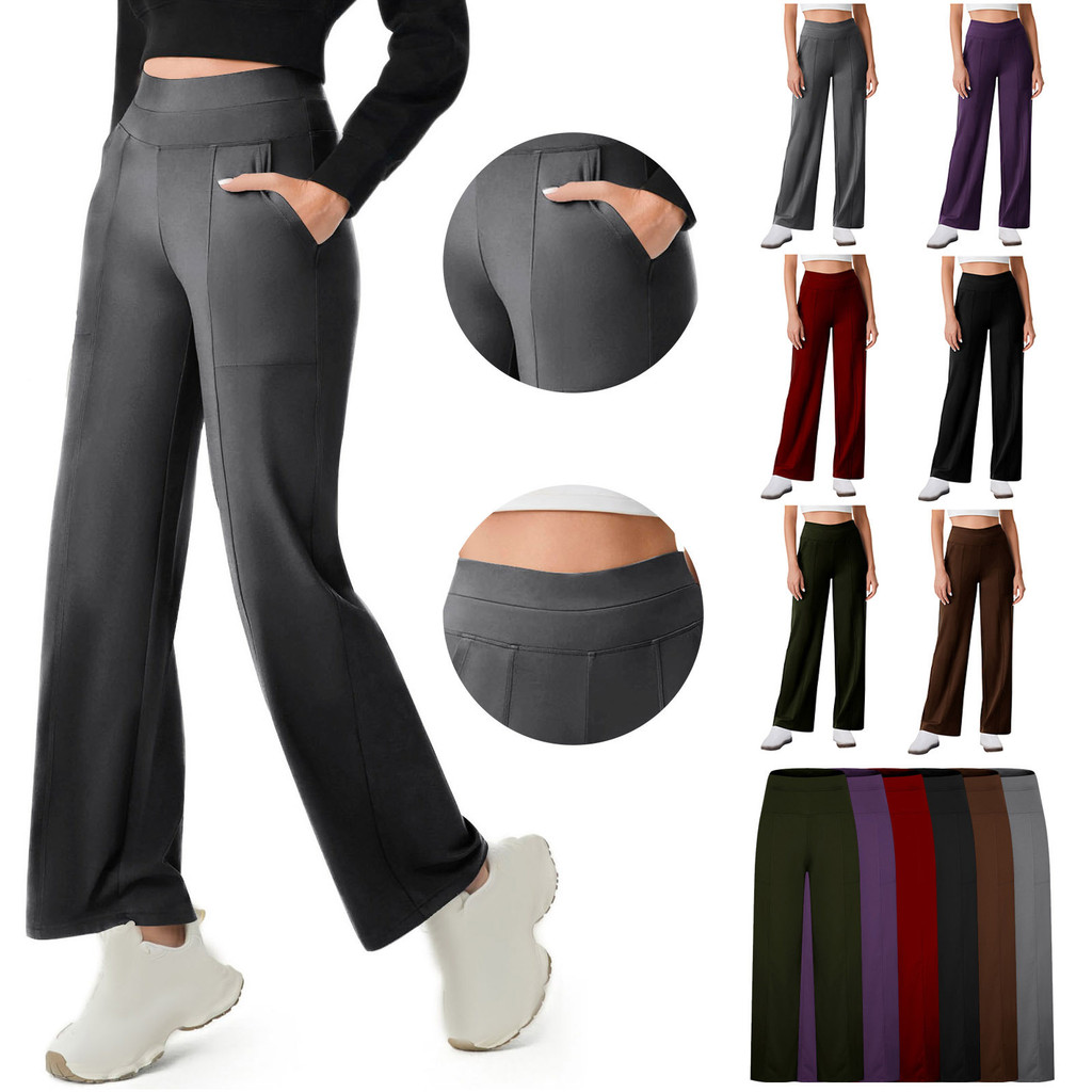 Senhoras cor sólida cintura alta estiramento bolso Fitness esportes lazer magro em linha reta Yoga Trous