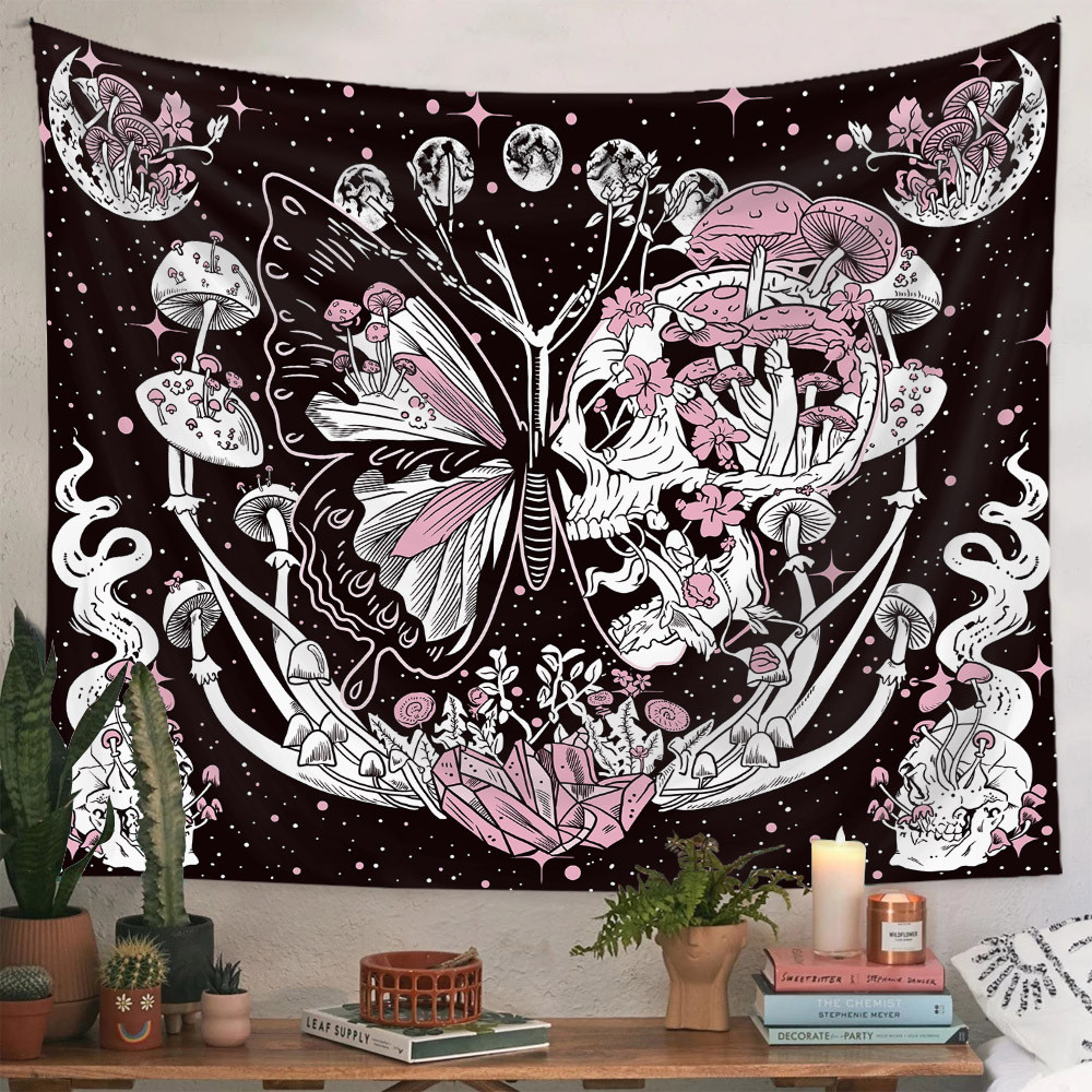 Tapeçaria para casa estilo ins pano de fundo boêmio tapeçaria decorativa crânio cogumelo tapeçaria