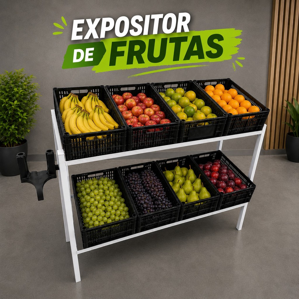 Expositor De Frutas + 8 Caixas Hortifruti Organizador Frutas Legumes Verduras