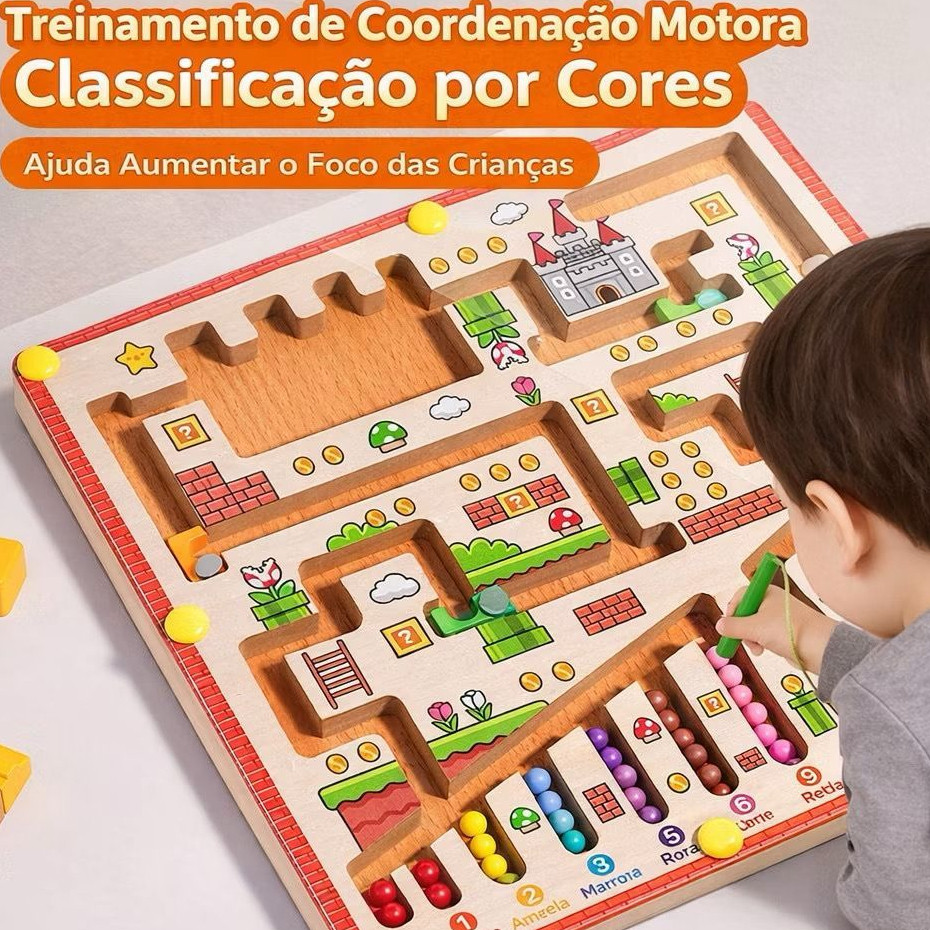 Labirinto Magnético Educativo Infantil – Desafios de Concentração Com Bolinhas e Caneta Interativa
