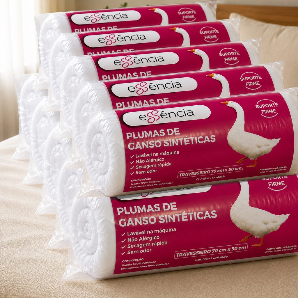 Combo Com 10 Travesseiros Plumas de Ganso 50x70cm Antialérgico Confortável Ultra Macio