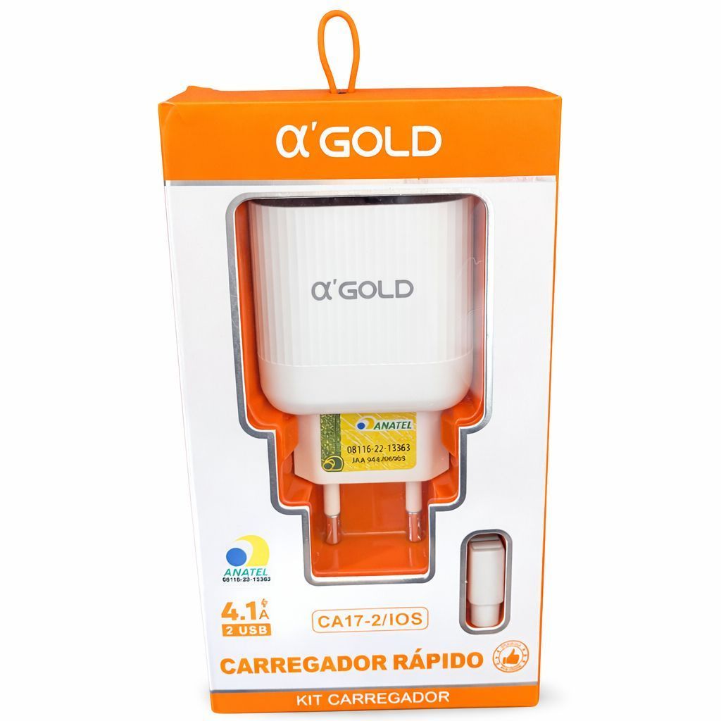 CARREGADOR TURBO 4.1A A GOLD 2 USB  +IP..CABO IPHONE LIGHTNING BIVOLT