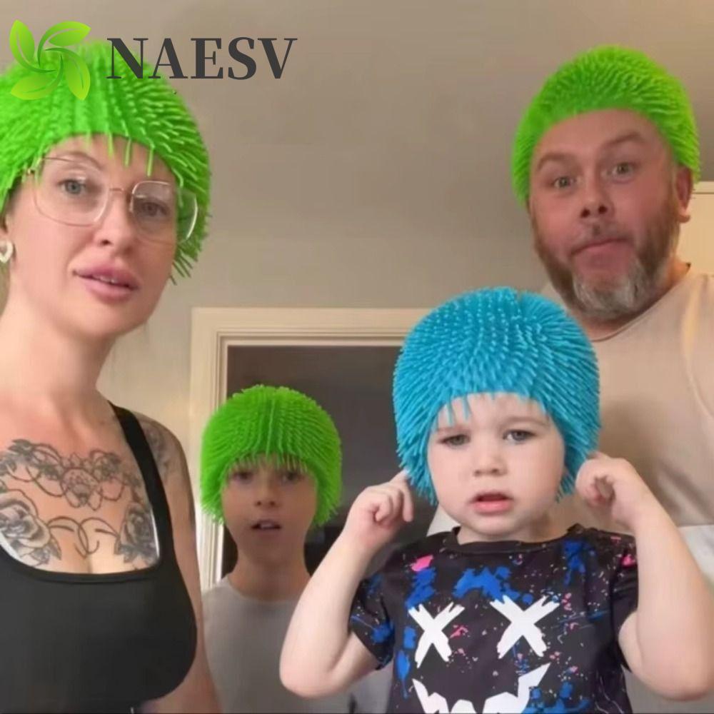 Touca De Natação Engraçada NAESV , Design De Cabelo Longo , Formato De Ouriço Do Mar , Chapéu Com Bola Espetada , Boné F