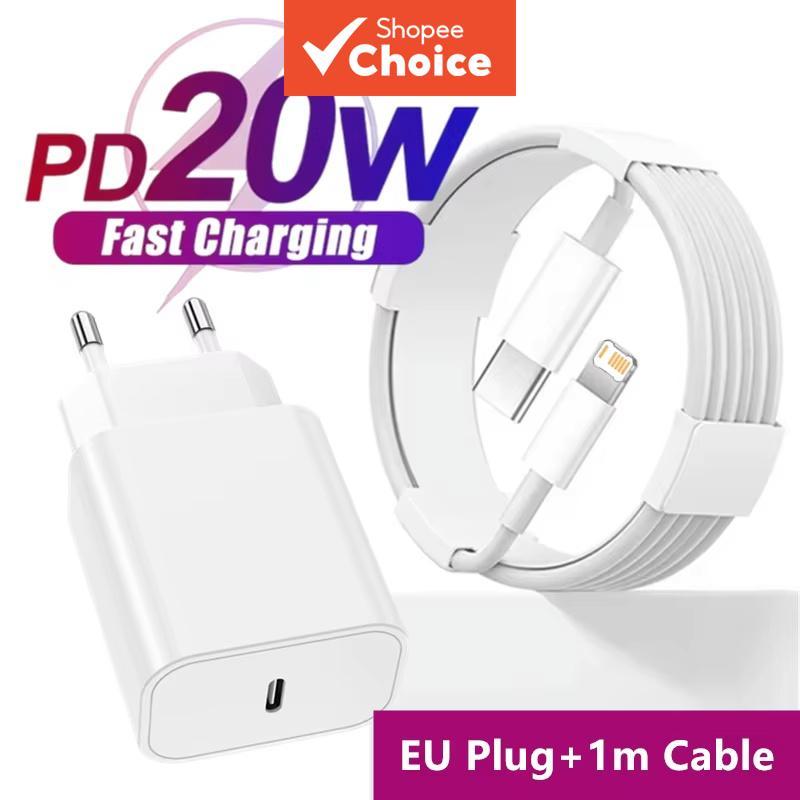 Conjunto de carregador rápido PD20W, carregador de parede tipo C, plugue UE, para iPhone 14 13