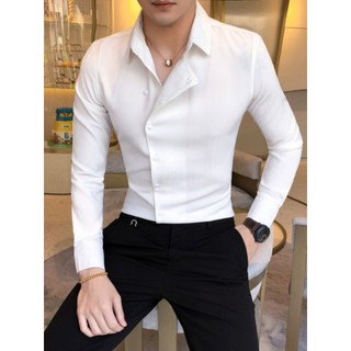 Camisa branca masculina primavera tendência versão coreana magro-ajuste camisa de manga comprida estilista de cabelo bon