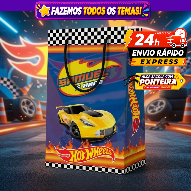 ⭐ Kit Sacolinhas Personalizadas Hot Wheels • Qualquer Tema • Nome e Idade • Envio Rápido 24h🎉