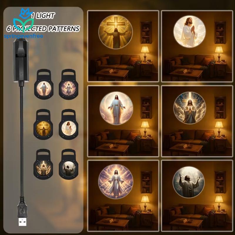 Spe Doze Padrões Personagem Religioso Luz De Projeção USB Lâmpada Ambiente Calmante Para Quarto De Casa FE
