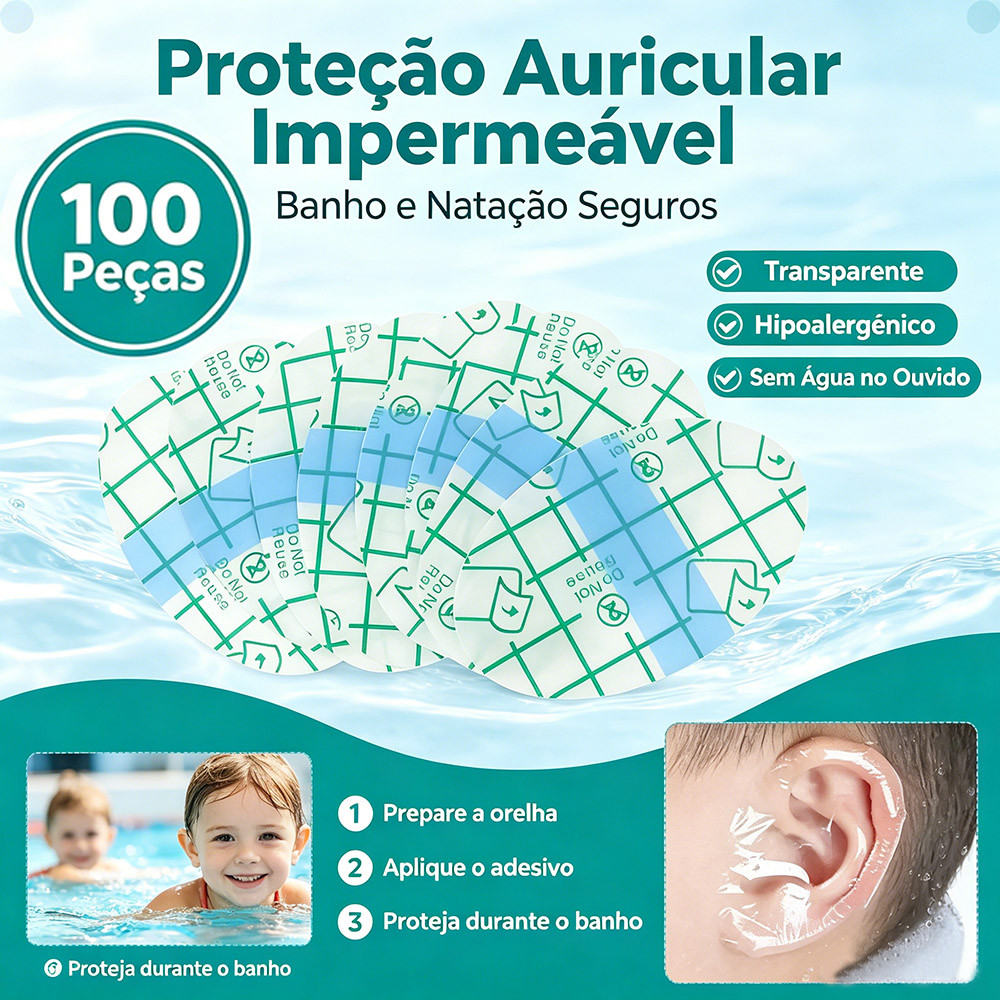 Kit 100 Peças Adesivo Impermeável Hipoalergênico Orelha Banho Natação Infantil Adulto