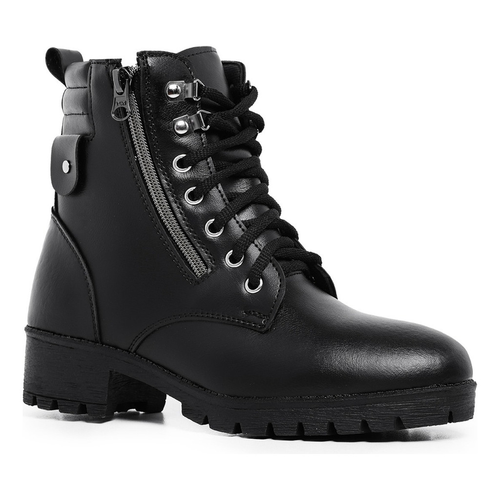 Coturno Bota Casual Botinha Feminina Cano Curto Preta Zíper Salto Baixo Moderna Macia Confortável