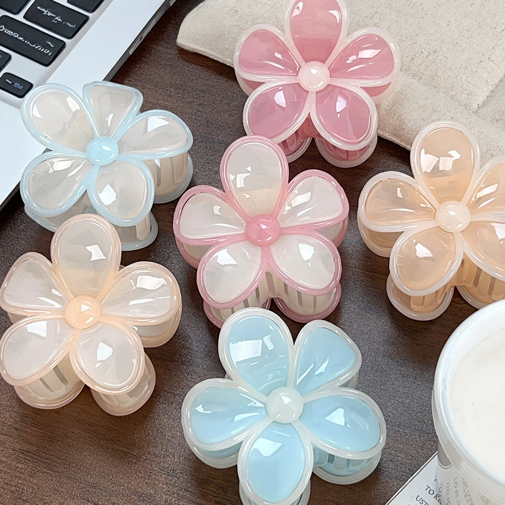 Kit 12 Piranha de Cabelo Flor Efeito Gelatina Colorido 8cm Cores Sortidas
