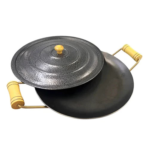 Disco de Arado com Cabos de Madeira 33 cm diamentro Com Tampa - Para Fogão e Churrasqueiras