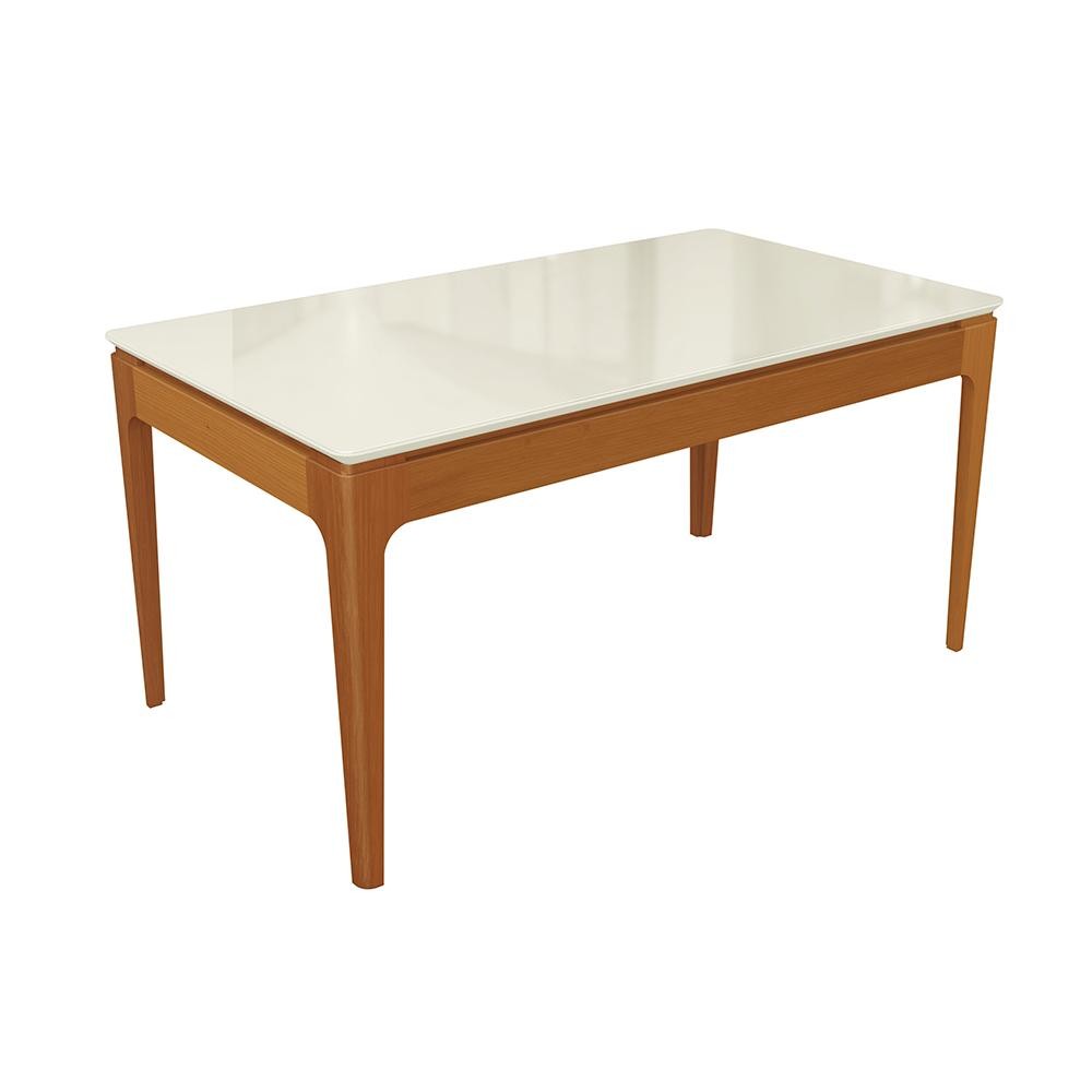 Mesa de Jantar Kappesberg em Madeira Maciça com Tampo de Vidro Off White 160cm em Oferta na Shopee