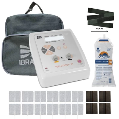 Neurodyn III Ibramed TENS FES  Gel 1KG  2 Faixas  12 Eletrodos Adesivos