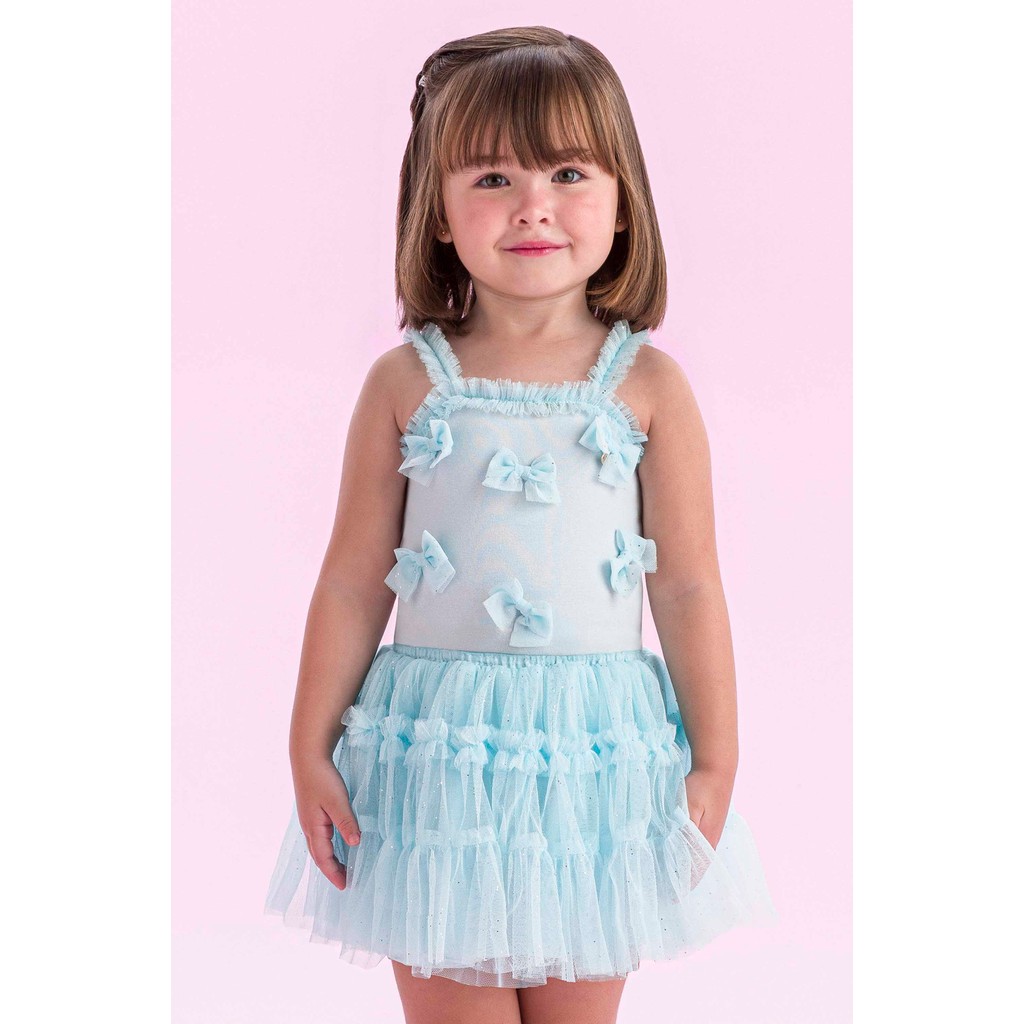 Conjunto Infantil Menina Petit Chérie Tule Glitter com Blusa de Ribana de Algodão