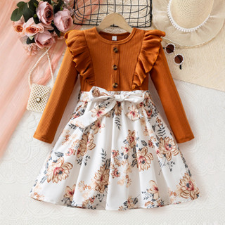 WFRV Crianças Meninas Nova Moda Outono/Inverno Manga Longa Vestido Casual 3-8th Festa De Aniversário Flor Menina Fita Ar em Oferta na Shopee
