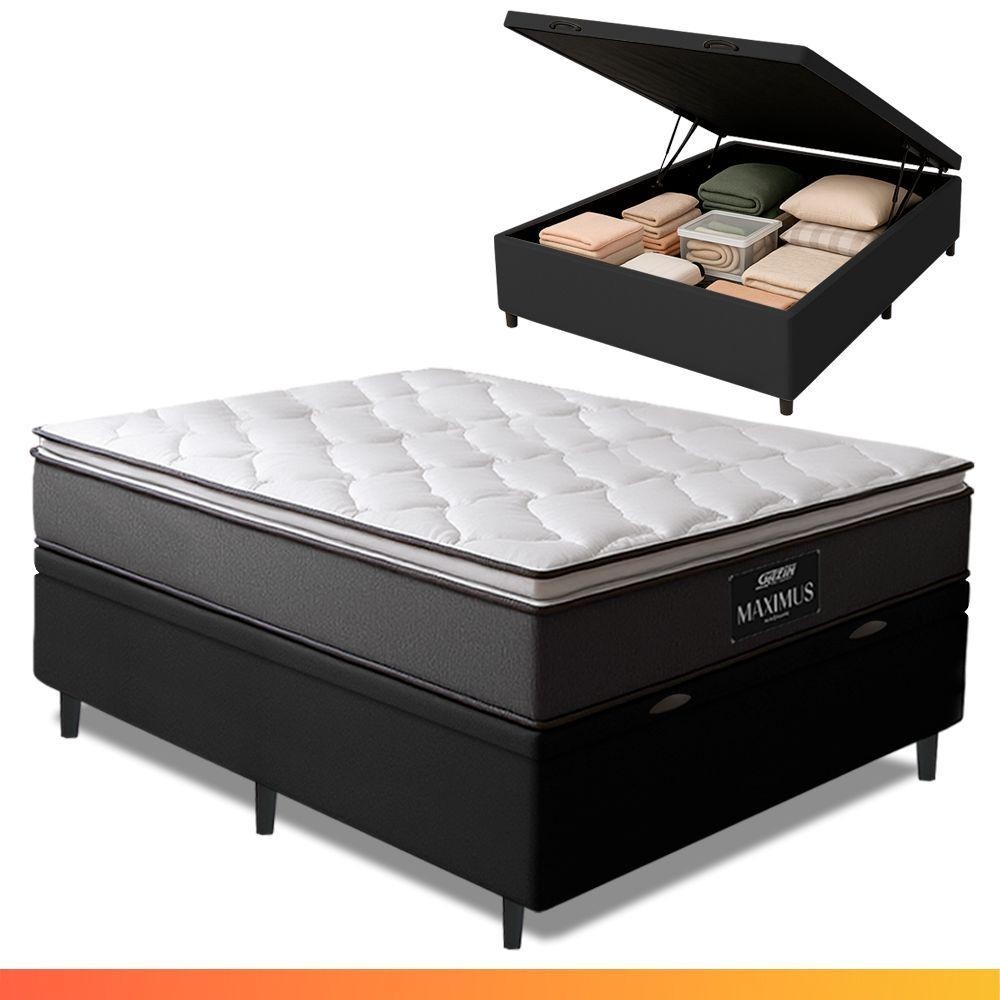 Cama Box Baú Casal Molas Ensacadas 138x188x69cm Cinza/P&B em Oferta na Shopee