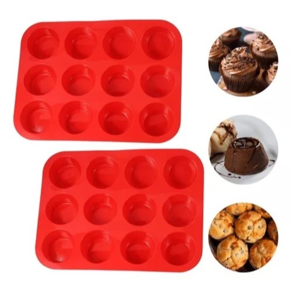 Forma De Silicone Clink 150G CupCake Bolo 29x23Cm Molde Doces Multicolorido 12 Cavidades